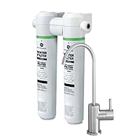 GE Dual Stage Under Sink Water Filtration System with Faucet | Reduces Lead, Chlorine & More | Easy Install | Twist & Lock Design | Replace Filters (FQK2J) Every 6 Months | GXK255TBN,White (Pack of 1)