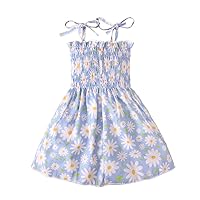 Girls' Summer Princess Dress Casual Cotton Cartoon Print Sleeveless Adjustable Spaghetti Strap Sundress