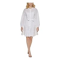 Tommy Hilfiger Women's Chambray Stripe Long Sleeve Shirt Dress, White
