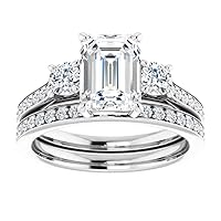 JEWELERYN 1 CT Emerald Cut VVS1 Colorless Moissanite Engagement Ring Set, Wedding/Bridal Ring Set, Sterling Silver Vintage Antique Anniversary Promise Ring Set Gifts for Love
