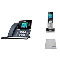 Global Teck Bundle of Yealink SIP-T54W IP Touch Screen SIP Phone Bundle with W56H Cordless Handset, Power Supply, DECT Dongle, and Global Teck Microfiber Cloth (T54W - Handset Bundle)