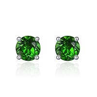 ZhenCai Small Stud Earrings for Women 925 Sterling Silver Setting Round Cut 4x4mm Natural Gemstone Birthstone Studs Rhodium Plated Classic Style Women's Fine Jewelry for Birthday