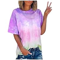 Womens Summer Tops Fashion Tie Dye Printed Graphic Tees Short Sleeve Shirt V Neck T Shirts Casual Loose Fit Blouses