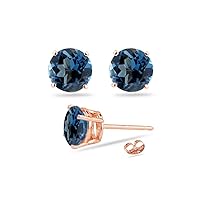 Solid 14k Gold Round 7mm Gemstone Post-With-Friction-Back Stud Earrings