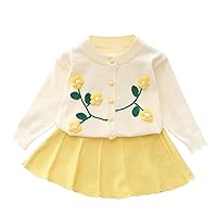 IMEKIS Toddler Baby Girls Outfit Knitted Buttons Sweater Tops Mini Skirt Bowknot Ruffle Long Sleeve Autumn Winter Clothes Set