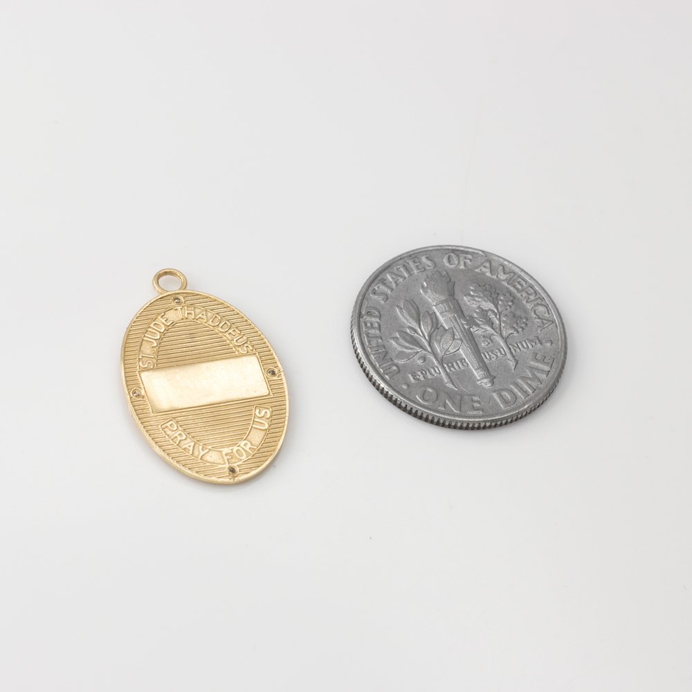 10k Gold Oval Saint Jude Thaddeus Diamond Medal Charm Pendant (Small)