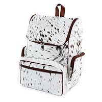 Cow Print Leather Backpack for Womens - Travel Backpack for Adult Cowhide Backpack with Multiple Compartments