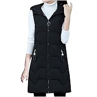 tuduoms Women's Plus Size Long Down Jacket Vest Winter Warm Quilted Coat Vest Teen Girls Ultra Light Hooded Puffer Overcoat