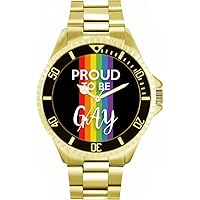 Pride Rainbow Linear Proud Mens Wrist Watch 42mm Case Custom Design