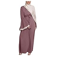 Courthouse Wedding Dresses for Bride Short,Ladies Casual Solid Muslim Dress Lace Stitching Flared Sleeve Abaya