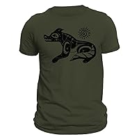 Aztec Dog itzcuintli & Sun T-Shirt- Playera Con Perro y Sol Azteca (M, Military Green)