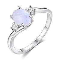 XINSHUN Exquisite Women's 925 Sterling Silver Ring Oval Cut Fire Opal Diamond Jewelry Birthday Proposal Gift Bridal Engagement Party Band Rings