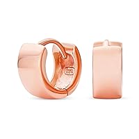 Simple Smooth Shiny Polished Wide Huggie Hoop Earrings For Women For Men Hinged Rose Gold Plated .925 Sterling Silver