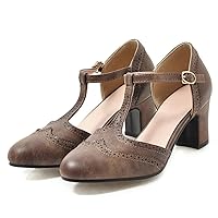 SO SIMPOK Womens Classic T-Strap Oxfords Mary Jane Pumps Round Toe Platform Chunky Heel Brogue Dress Oxford Shoes