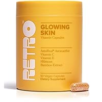 RETRO Sugar Free Glowing Skin Vitamins – Vegan Skin, Hair, and Nails Vitamin Supplement For Women with Astaxanthin – Support Healthy Soft & Smooth Skin and Boost Collagen Production, 50 Ct (Pack of 1)