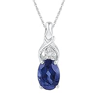 0.004 Carat Diamond 7/8 Carat Lab Created Blue Sapphire Pendant