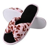 Women Leopard Open Toe Slippers, Cozy Memory Foam Slip On House Shoes Bedroom Indoor Outdoor Sandals