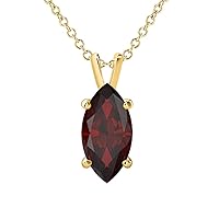 8x4mm To 12x7mm Valentine's Day Special Marquise Cut 14k Yellow Gold Over .925 Sterling Silver Red Garnet Solitaire Pendant Necklace For Womens