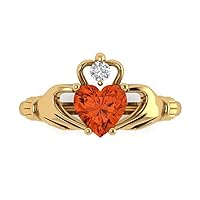 1.55 ct Heart Cut Irish Celtic Claddagh Red Simulated Diamond Engagement Promise Anniversary Bridal Ring 14k Yellow Gold