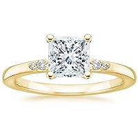 10K Solid Yellow Gold Handmade Engagement Ring 1.0 CT Princess Cut Moissanite Diamond Solitaire Wedding/Bridal Ring Set for Womens/Her Proposes Ring