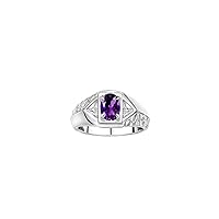 Rylos Men's Sterling Silver Classic Designer Ring - 7X5MM Oval Gemstone & Sparkling Diamond - Birthstone Rings for Men - Available in Sizes 8 to 13