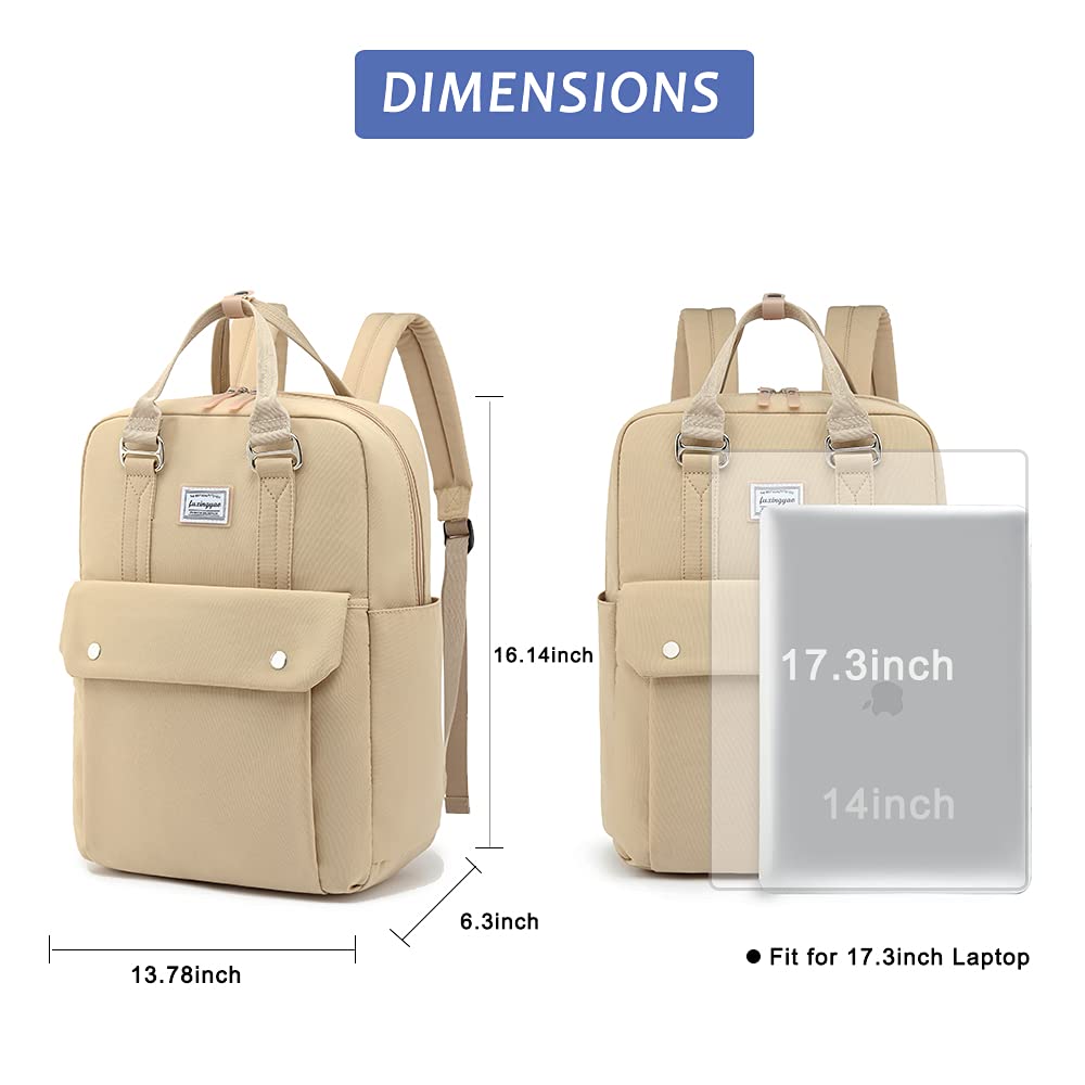 FUXINGYAO Women Laptop Backpack, Durable Travel backpack with Headphone Cable Hole, Anti Theft Backpack for Fits 15.6 Inch Notebook, Beige