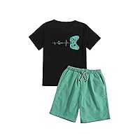SOLY HUX Boy's Letter Graphic Short Sleeve Tee Shirt and Drawstring Waist Shorts Set 2 Piece Outfit
