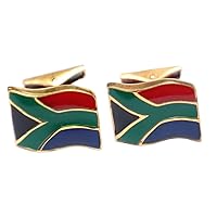 Engraved Wedding South Africa Flag Cufflinks Red Green Black Blue Enamel Sterling Silver Square Shape Cufflinks With Presentation Gift Box