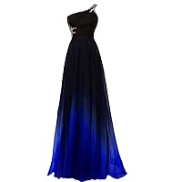 Gradient Ombre Chiffon Long Beaded A Line Formal Prom Evening Dresses