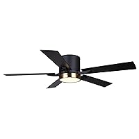 CF52QUI5BKG Elite 52-inch Ceiling Fan - Matte Black and Gold Finish, 5 Plywood Blades, Hugger Mount, 9-inch Acrylic Lens, Dimmable LED, 1000 Lumen, Remote Control Included