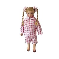 Melody Jane Dolls Houses Dollhouse Little Girl in Pink & White Pyjamas Porcelain 1:12 Scale People