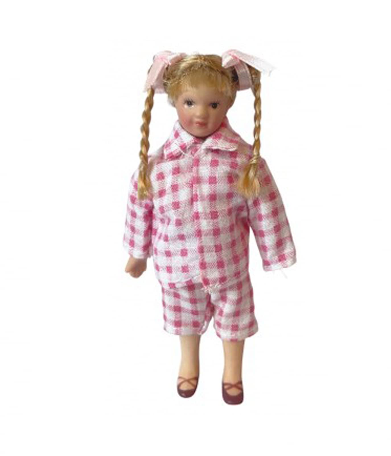 Melody Jane Dolls Houses Dollhouse Little Girl in Pink & White Pyjamas Porcelain 1:12 Scale People