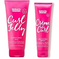 Umberto Giannini Curl Jelly Scrunching Jelly & Creme De Curl Control Cream Duo for Curly or Wavy Hair, Vegan & Cruelty Free, 2 Pack