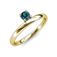Round Blue Diamond 0.50 ct Women Solitaire Asymmetrical Stackable Ring 10K Gold
