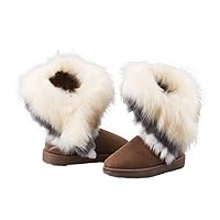 Women Winter Snow Boots Warm Faux Fur Tassel Boots Mid Calf Flat Ankle Shoes 1Pair.