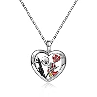 GNOCE Jack & Sally True Love Never Dies Infinity Necklace Inlaid with a Heart Ruby