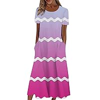 Women's Summer Casual Dress Trendy Floral Print Short Sleeve Maxi Dresses Crewneck Beach Dresses Teacher Outfits