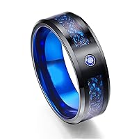 8mm Mens Celtic Dragon Ring with Red/Blue/Green Cubic Zircon Inlay Black Stainless Steel Wedding Ring Comfort Fit