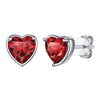 925 Sterling Silver Heart Birthstone Stud Earrings,Birthstone Jewelry for Women Girls,with Gift Box