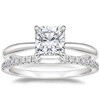 Moissanite Solitaire Engagement Ring, 6.5mm Cushion Cut, 14K White Gold, 1ct