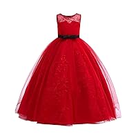 Big Girl Flower Lace Princess Tulle Long Dress for Kids Prom Formal Pageant Dance Gown