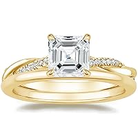 Solid 14k Yellow Gold Prong Petite Twisted Vine Simulated 3 CT Asscher Diamond Engagement Ring Promise Bridal Ring
