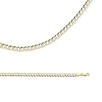 14k Yellow & White Gold Chain Solid Cuban Necklace Pave Curb Link Two Tone Heavy Big 6.9 mm 22 inch