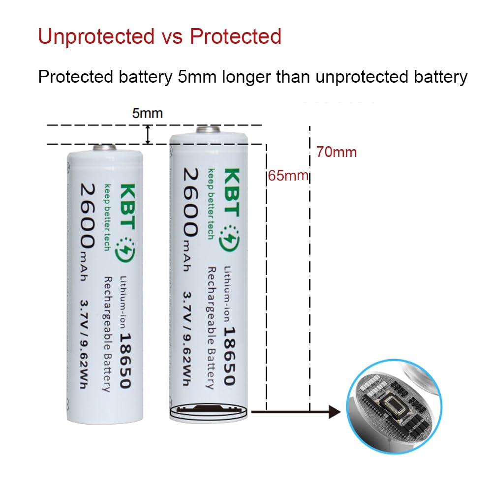 KBT 2600mAh Button Top Flashlight Batteries (4pack) - Unprotected