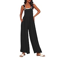 Dressy Jumpsuits for Women 2024 Solid Color Casual Classic Fashion With Sleeveless Ruched Rompers with Pockets