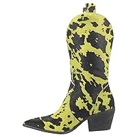 Dingo Womens Live A Leather Cow Printed Snip Toe Casual Boots Mid Calf Low Heel 1-2