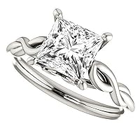 Petite Halo Vine Moissanite Diamond Ring Set, 1.00 CT Princess Moissanite Engagement Ring Set, Wedding Ring Set, Bridal Ring, Promise/Annivrsary Rings for Wife, Amazing Ring
