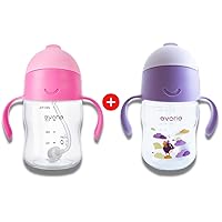 Evorie Tritan Weighted Straw Baby Sippy Cup 7 Oz Leak Poof with Handles for 6 Months Above, Twin Bundle (Strawberry + DayDream)