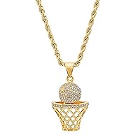 ABHI Men's 2.25 CT Round Cut Created Diamond Basketball Pendant Necklace 14 Yellow Gold Over