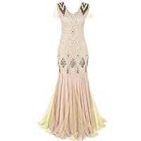 Women's Vintage Dress Sequin Dress Banquet Light Party Evening Dress Fishtail Skirt Long S Apricot Gold